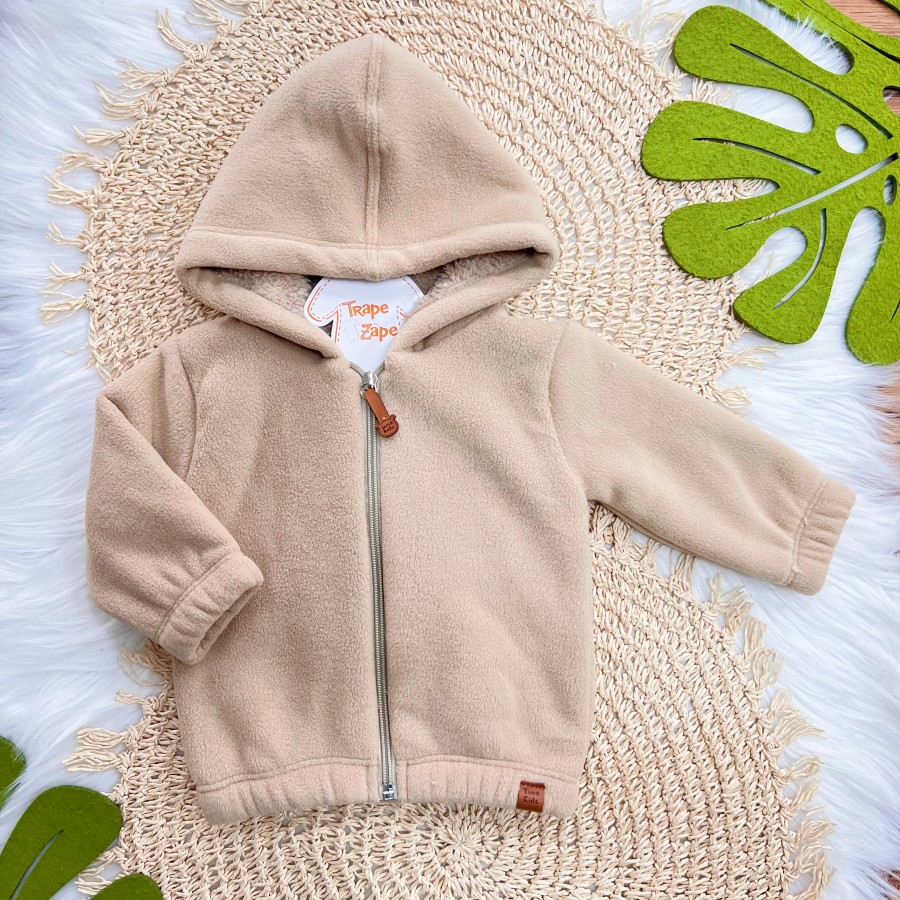  Jaqueta em Fleece com Pelinhos e Capuz - Areia